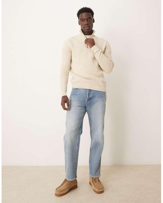 SELECTED Natural 100% Cotton Knitted Half Zip Jumper for men