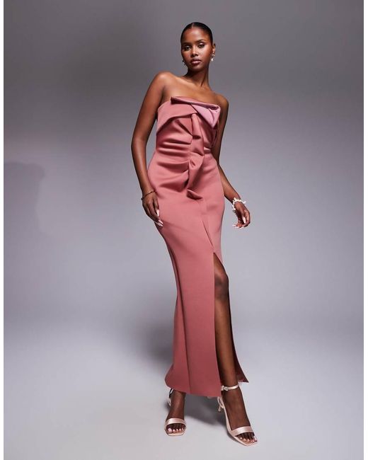ASOS Red Bandeau Midi Dress With Twisted Front Detailing Midi Dress