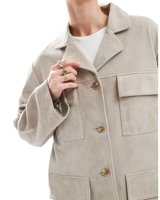 Veste à poches en daim véritable - taupe ASOS en coloris Natural