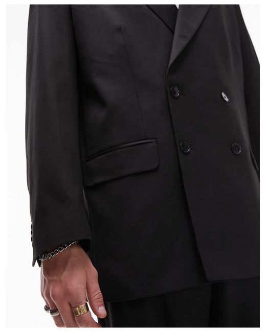 Topman Black Oversized Double Breasted Blazer for men