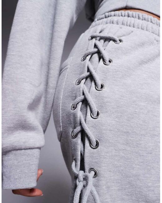 Kaiia Blue Cotton Rich Lace Up Side Detail Wide Leg joggers Co-ord