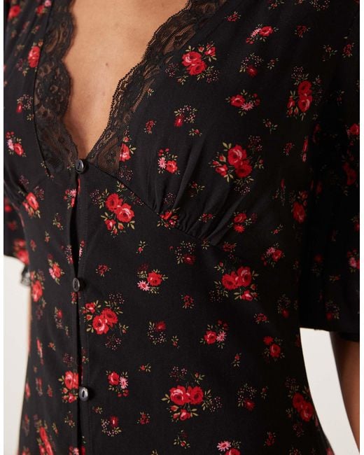 Miss Selfridge Multicolor Lace Trim Button Through Maxi Dress