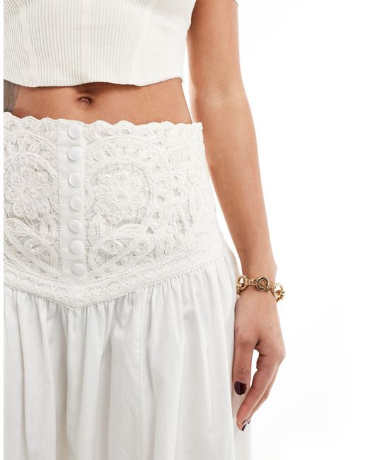 Free People White Embroidered Panel Maxi Skirt