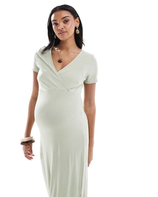 Mama.licious White Mamalicious Maternity Short Sleeved Ribbed Jersey Maxi Dress