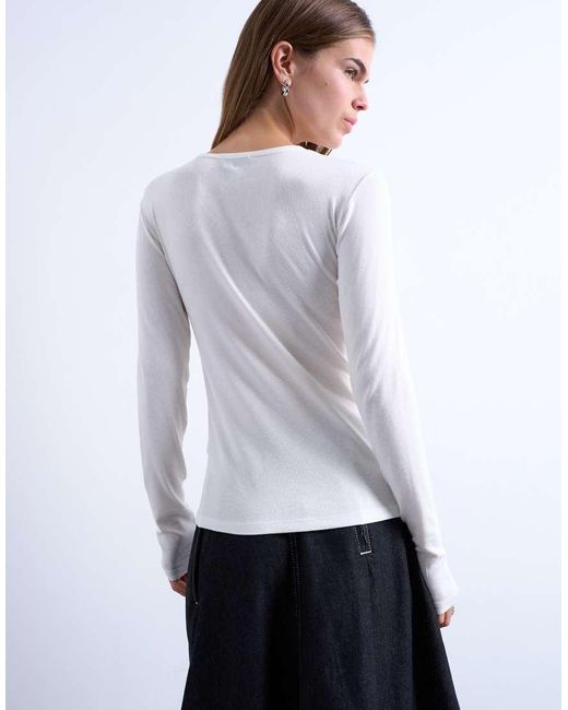 TOPSHOP White Premium Rib Long Sleeve Top