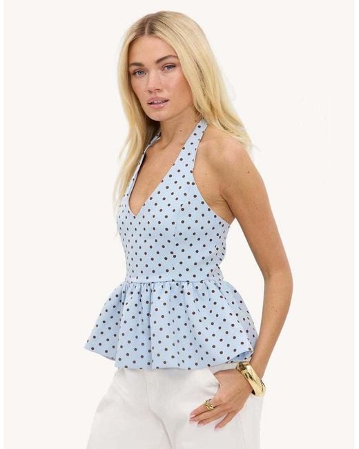 Loavies Blue Devotion's Journey Halter Top With Polka Dots