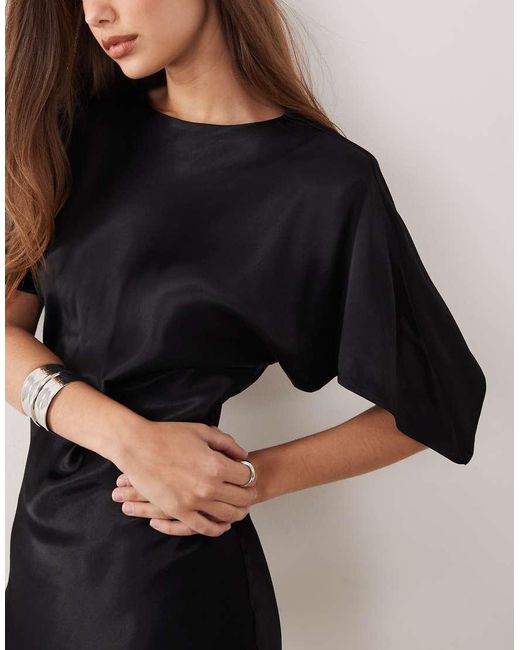 ASOS Black Satin Cape Sleeve Maxi Dress