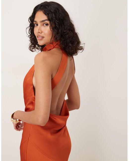 ASOS Orange – satin-neckholder-maxikleid