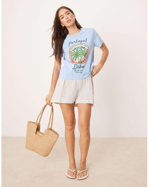 ASOS Blue Relaxed Baby Tee With Portugal Palm Tree Graphic