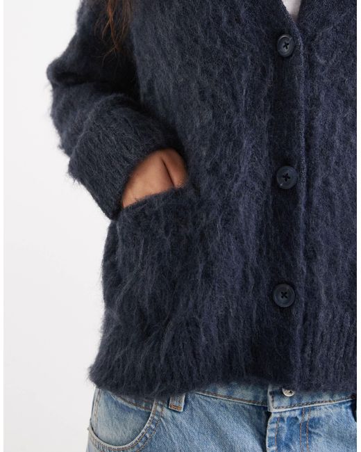 ASOS Blue Knitted Brushed Boxy Pocket Cardigan