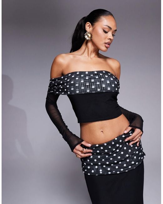 Kaiia Gray Exclusive Double Layered Slinky Bardot Foldover Long Sleeve Top Co-ord