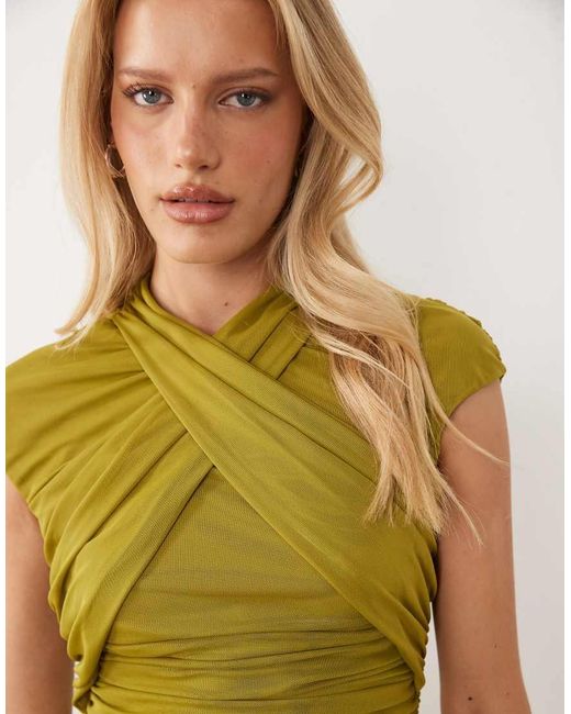 ASOS Green Mesh Mini Dress With Draped Grown On Neck