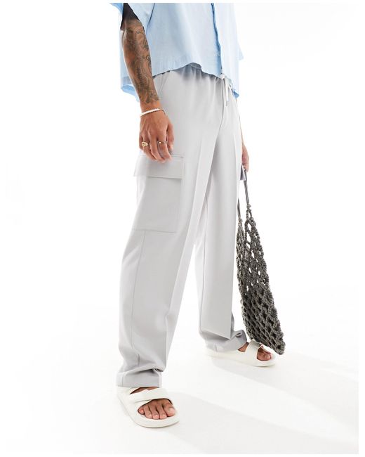 Pantalon élégant coupe cargo ample à enfiler ASOS pour homme en coloris White
