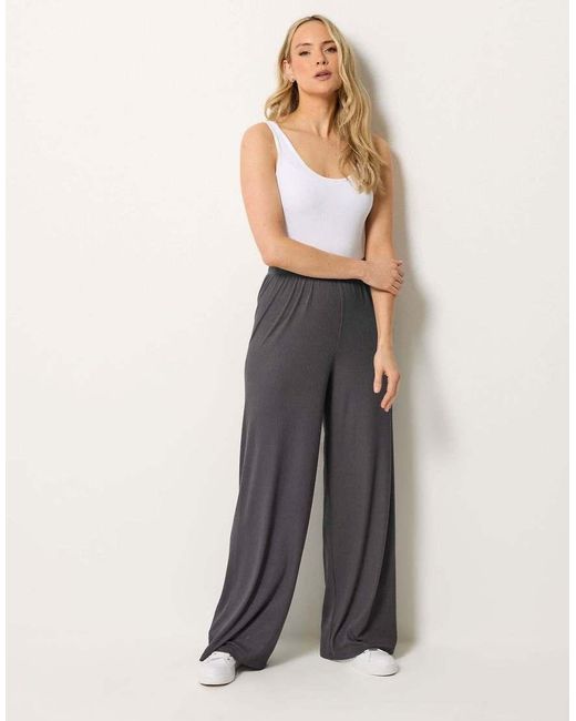 Long Tall Sally Gray Ribbed Wide Leg Trousers