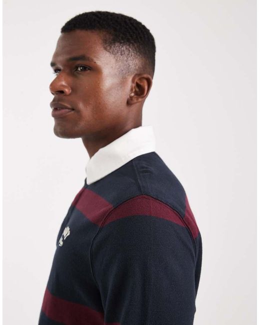 Superdry Blue Vintage Athletic Stripe Rugby Top for men