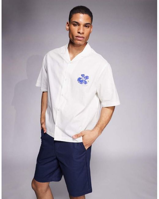 ASOS Oversized Overhemd Met Reverskraag En Plaatselijke Bloemenprint in het Blue voor heren