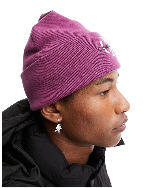 Bonnet à logo monogramme brodé Calvin Klein pour homme en coloris Purple