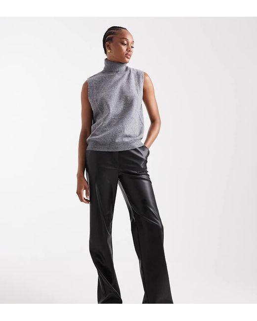 ASOS Black Tall Faux Leather Straight Leg Trousers