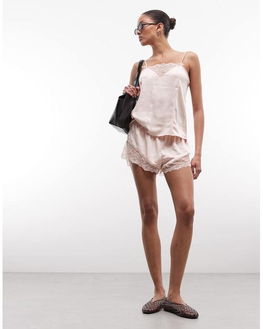 Monki Pink Satin Lace Shorts