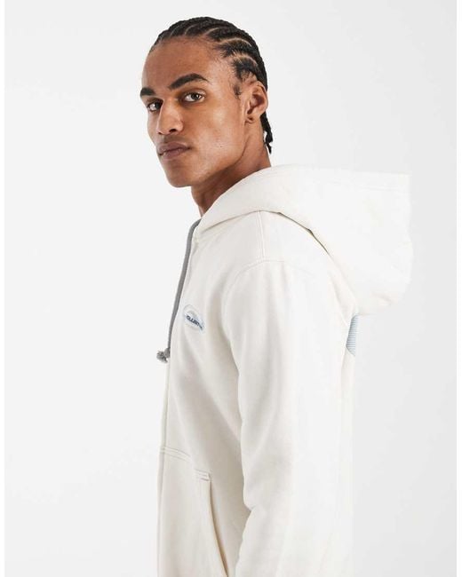 Hollister White Zip Up Hoodie With Back Logo Graphic Detail for men