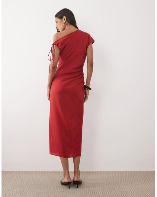 Mango Red Linen Mix Asymmetric Maxi Dress