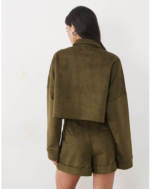 ASOS Green Co-Ord Faux Suede Long Sleeve Shirt
