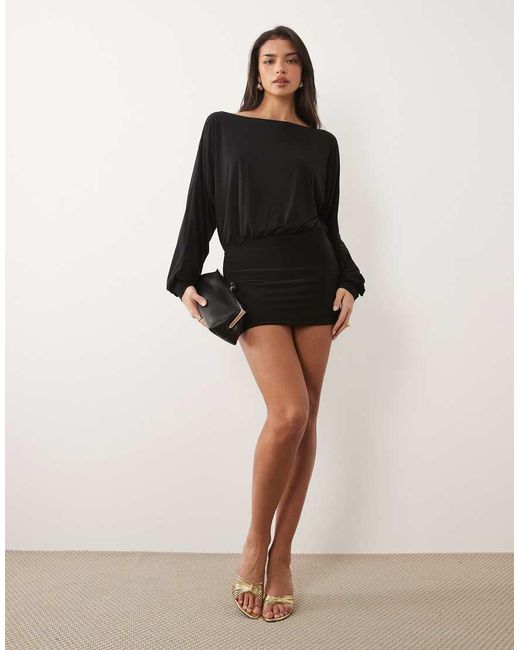 Missy Empire Black Double Sculpted Open Drape Back Ruched Detail Mini Dress