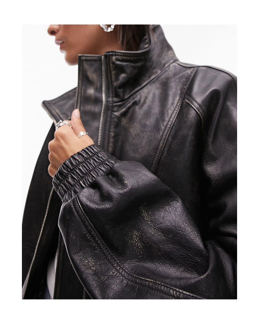 Real Leather Washed 80s Seam Bomber Jacket in Black Lyst