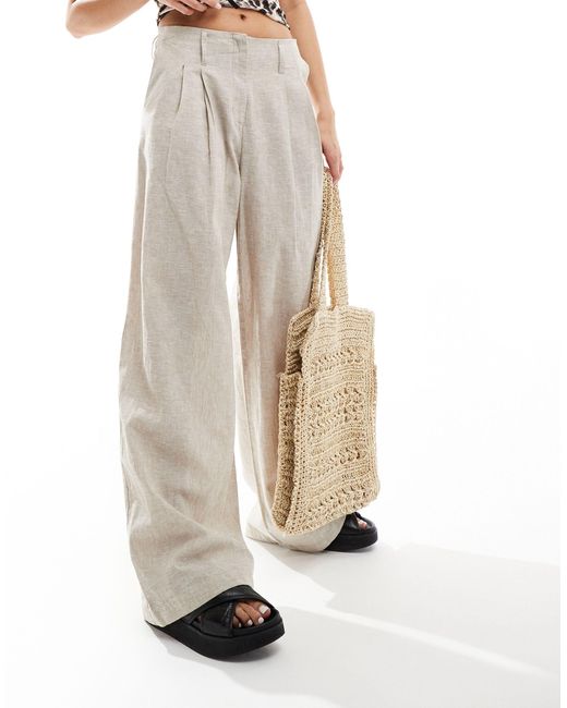 Monki Natural Linen Tailored Wide Leg Trousers
