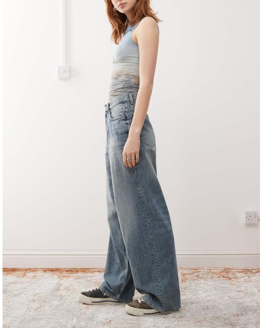 Astro - jean baggy unisexe à taille basse - délavé effet usé Weekday en coloris Blue