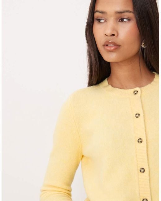 Jdy Yellow Crew Neck Cardigan With Wool