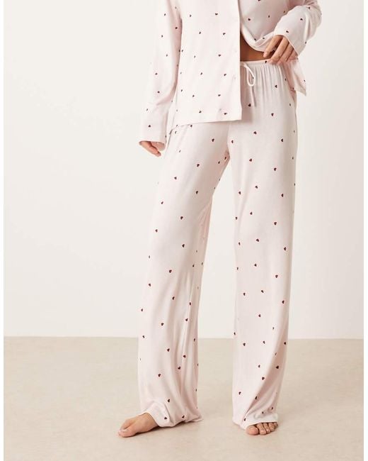 Gina Tricot Pink Mix And Match Soft Pyjama Trousers With Red Heart Print