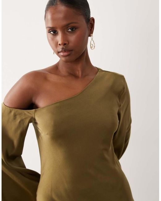 ASOS Natural Fallen Shoulder Long Sleeve Column Maxi Dress