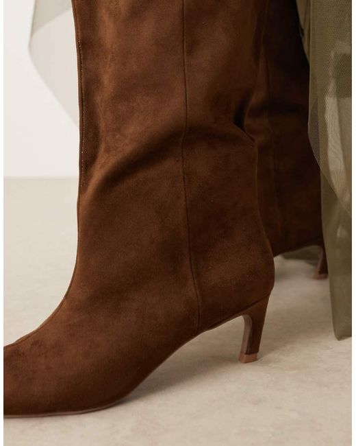 ASOS Green Curve Carmel Pull-on Kitten Heeled Knee Boots