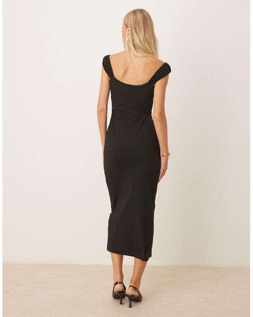 ASOS Natural Ruched Cap Sleeve Tie Front Midi Dress