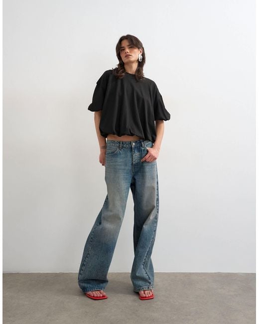 TOPSHOP Black Bubble Hem Tee