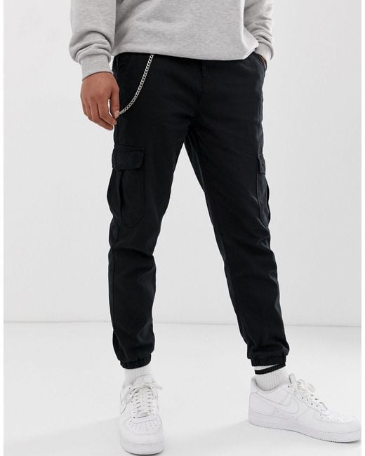 Bershka Cargo Pants With Chain in Black for Men | Lyst Australia