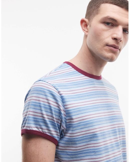 Reclaimed Vintage Fitted Striped Ringer in Blue for Men | Lyst