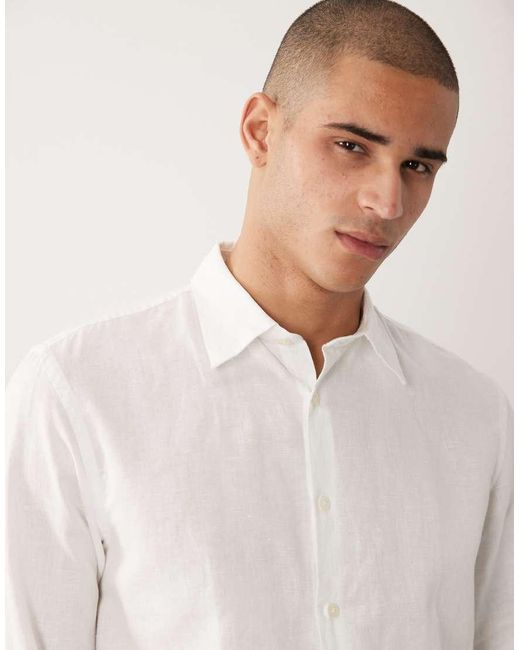 SELECTED Natural Linen Blend Long Sleeved Shirt for men