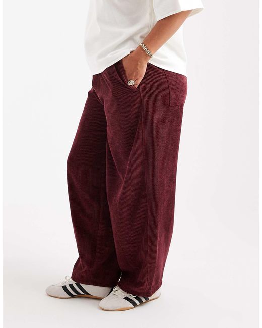 ASOS Red Curve Pull On Barrel Leg Cord Trousers