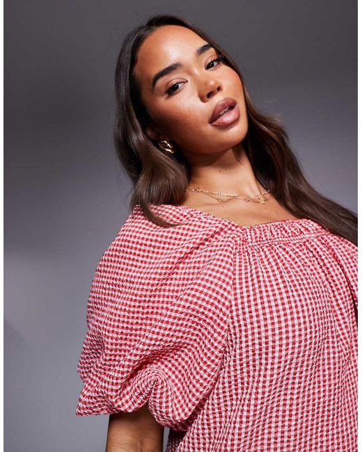 River Island Pink Gingham Puff Sleeve Mini Dress