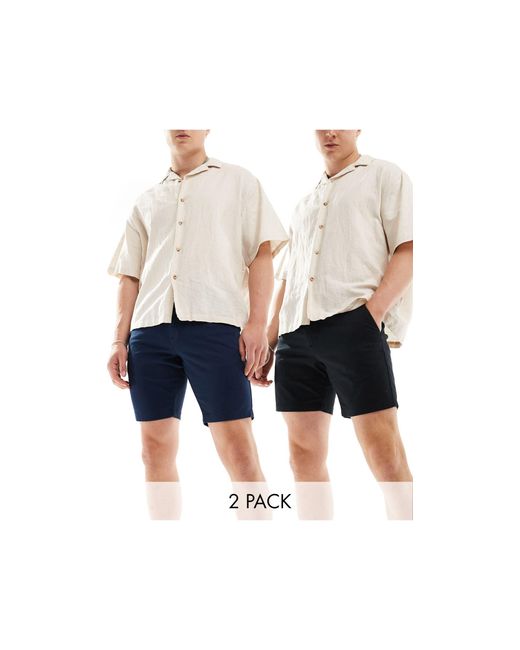 ASOS – 2er pack eng geschnittene chino-shorts in Blue für Herren