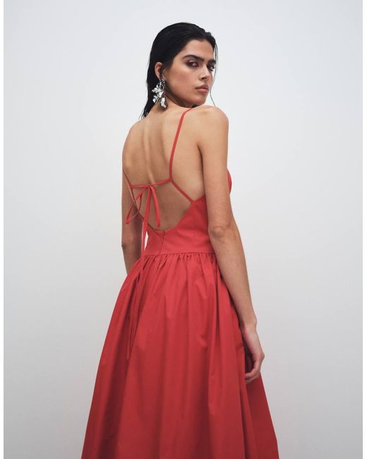 ARRANGE Red High Neck Drop Waist Maxi Dress With Bubble Hem
