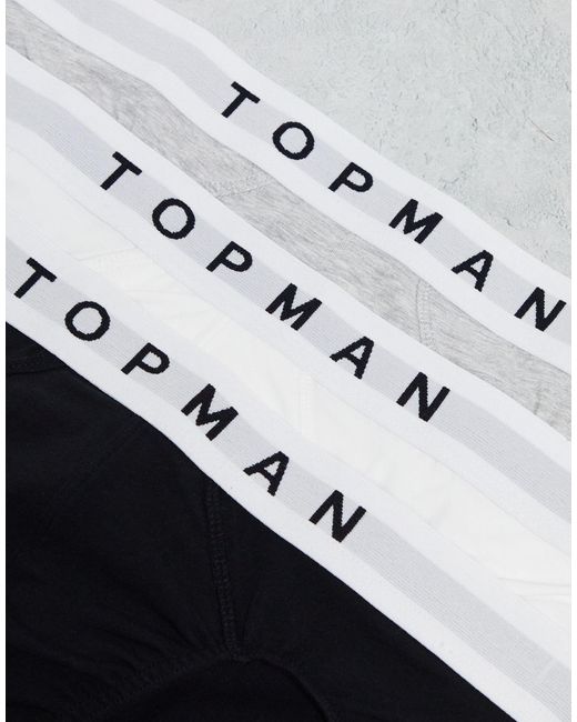 Confezione da 3 slip neri, bianchi e grigio mélange con fascia di Topman in White da Uomo