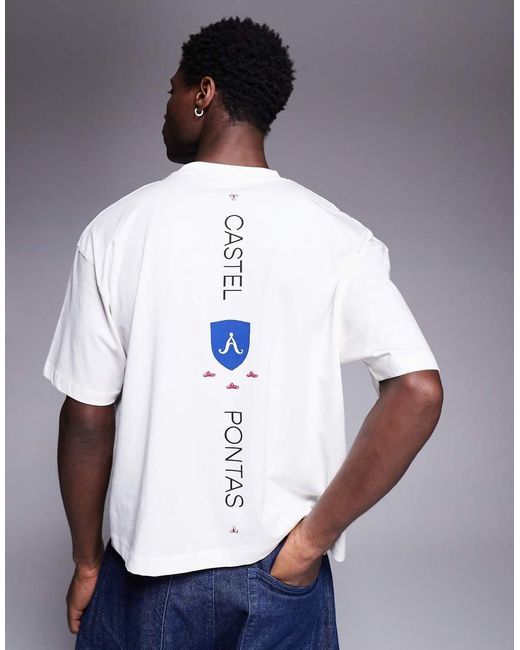 Camiseta Blanca De Corte Cuadrado Extragrande Con Estampado Gráfico De Texto De -Blanco ASOS de hombre de color White