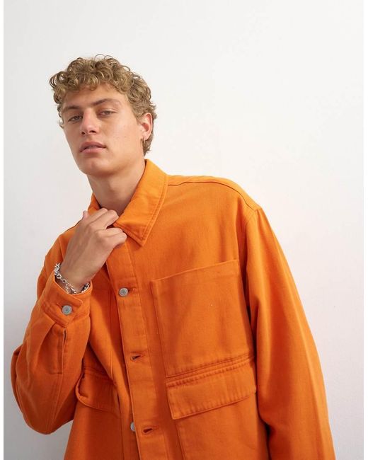 Topman Orange Oversized Fit Twill Harrington Jacket for men
