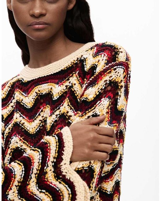 Desigual Orange Zigzag Crochet Sweater