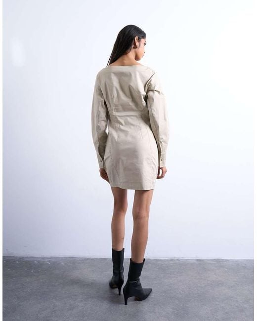 TOPSHOP Natural Waisted Ovoid Sleeve Slash Neck Mini Dress