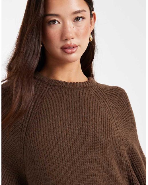 ASOS Brown Knitted Oversized Jumper Dress With Balloon Sleeve