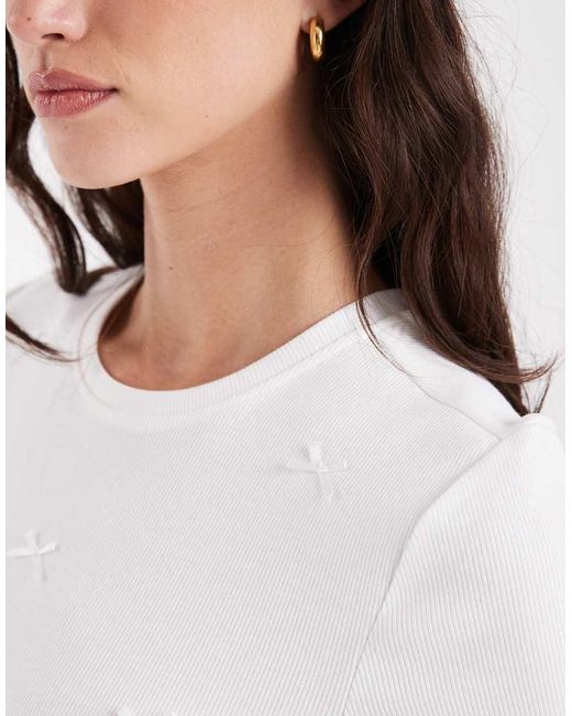 ONLY White Rib T-shirt With Bow Details